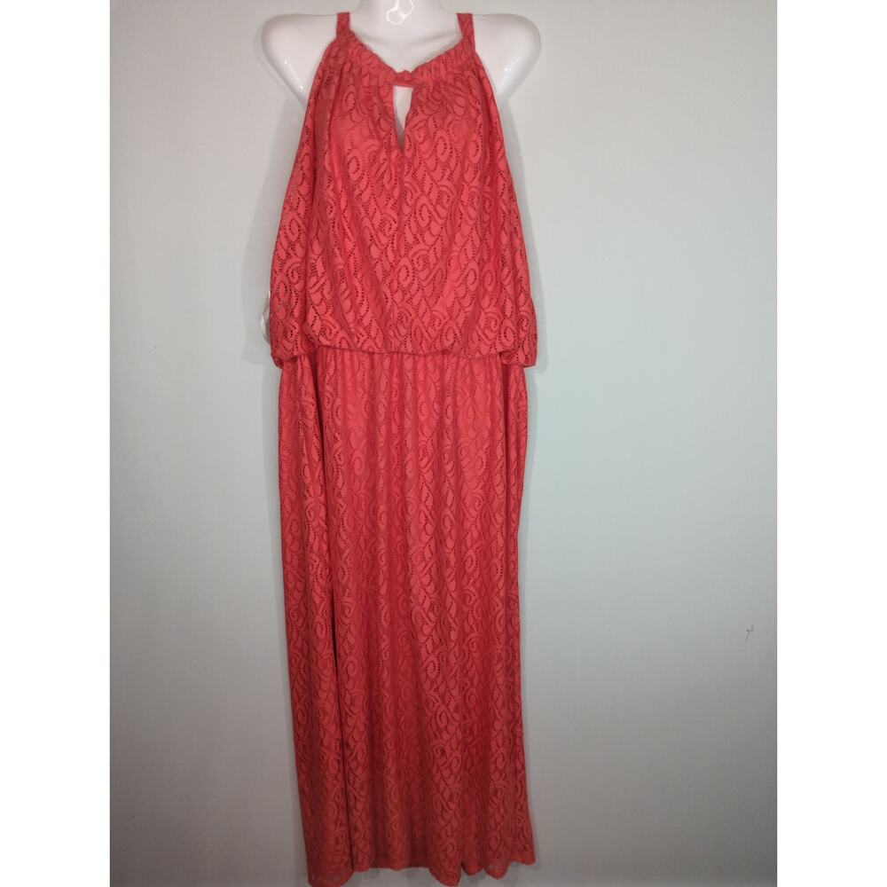 Emma & Michele Red Lace Halter Blouson Maxi Dress Size 2X Coastal Party NWT‎